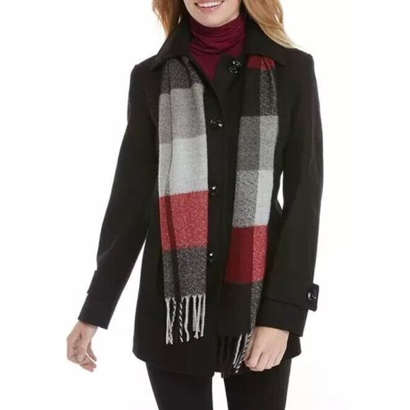 London Fog Jackets & Blazers - NWT London Fog single breasted wool short pea coat w. scarf sz M